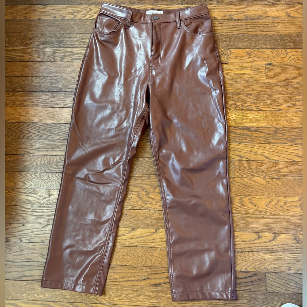 Abercrombie & Fitch Women's Brown Faux Leather Curve Love Straight-Leg Pants